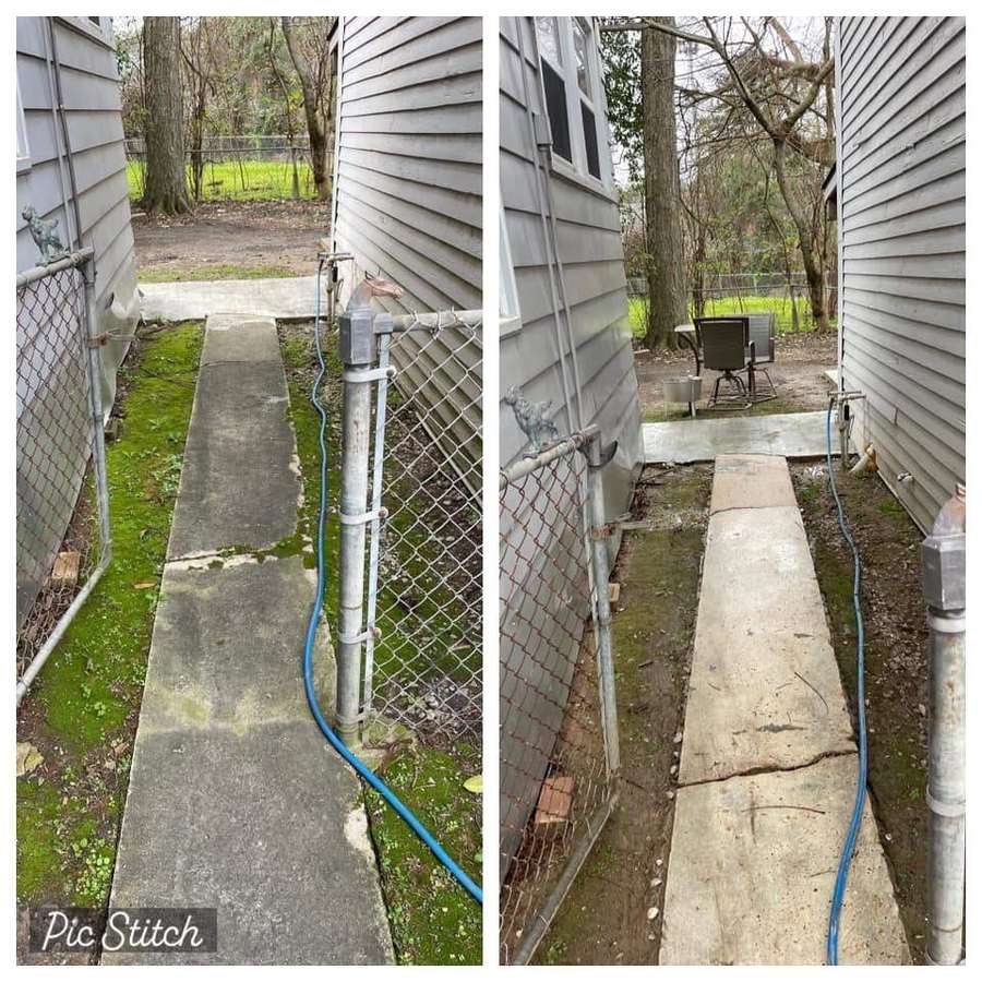 Walkway before and after pressure washing