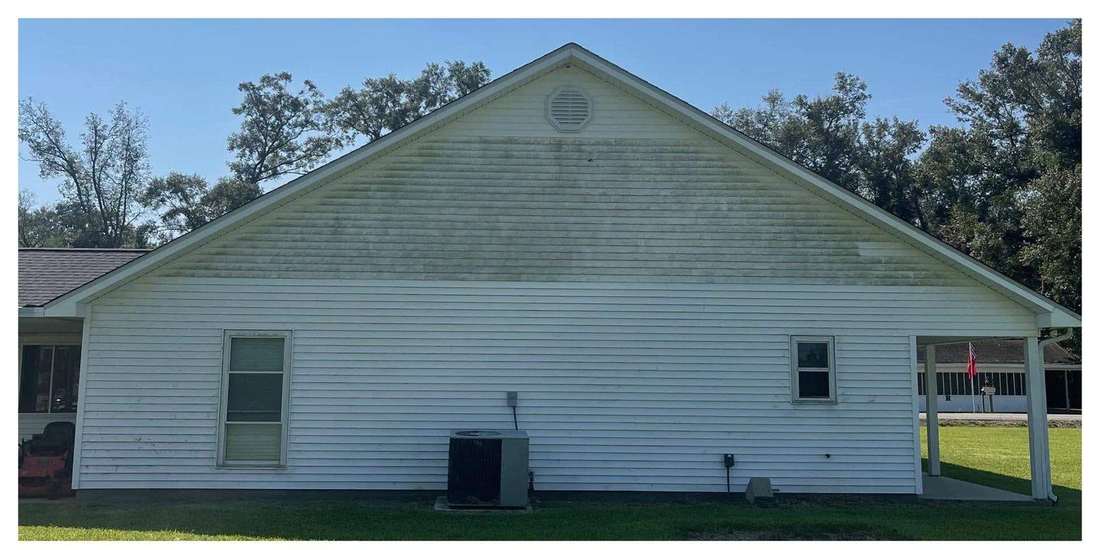 Streaked siding before soft washing